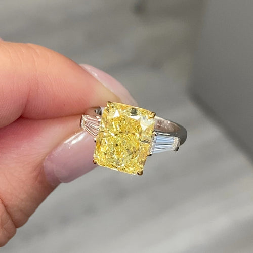 6ct Intense Yellow Elongated Radiant Diamond Engagement Ring