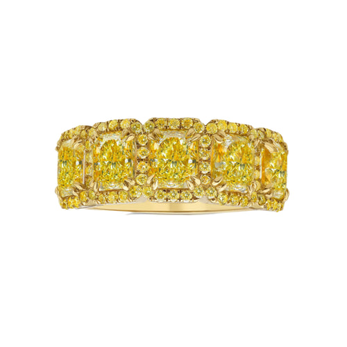 All Yellow Diamond Halo Half Eternity Band