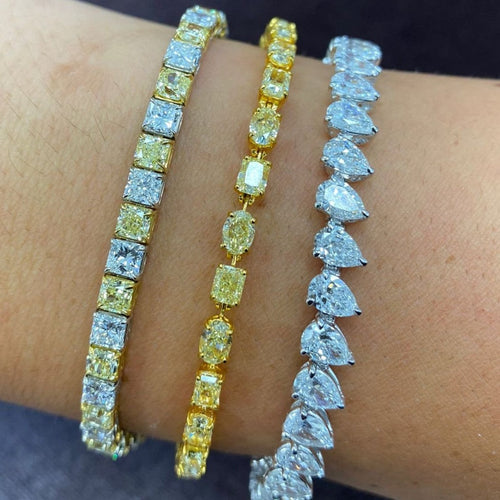 Fancy intense yellow diamond bracelet. Yellow diamond multi shape bracelet. Yellow diamond tennis bracelet. Canary diamond bracelet. Yellow diamond mutl shape. Natural yellow diamond bracelet