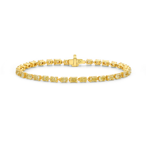 Fancy intense yellow diamond bracelet. Yellow diamond multi shape bracelet. Yellow diamond tennis bracelet. Canary diamond bracelet. Yellow diamond mutl shape. Natural yellow diamond bracelet.