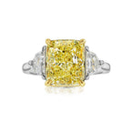 5 Carat Fancy Yellow Elongated Radiant Diamond Three Stone Ring