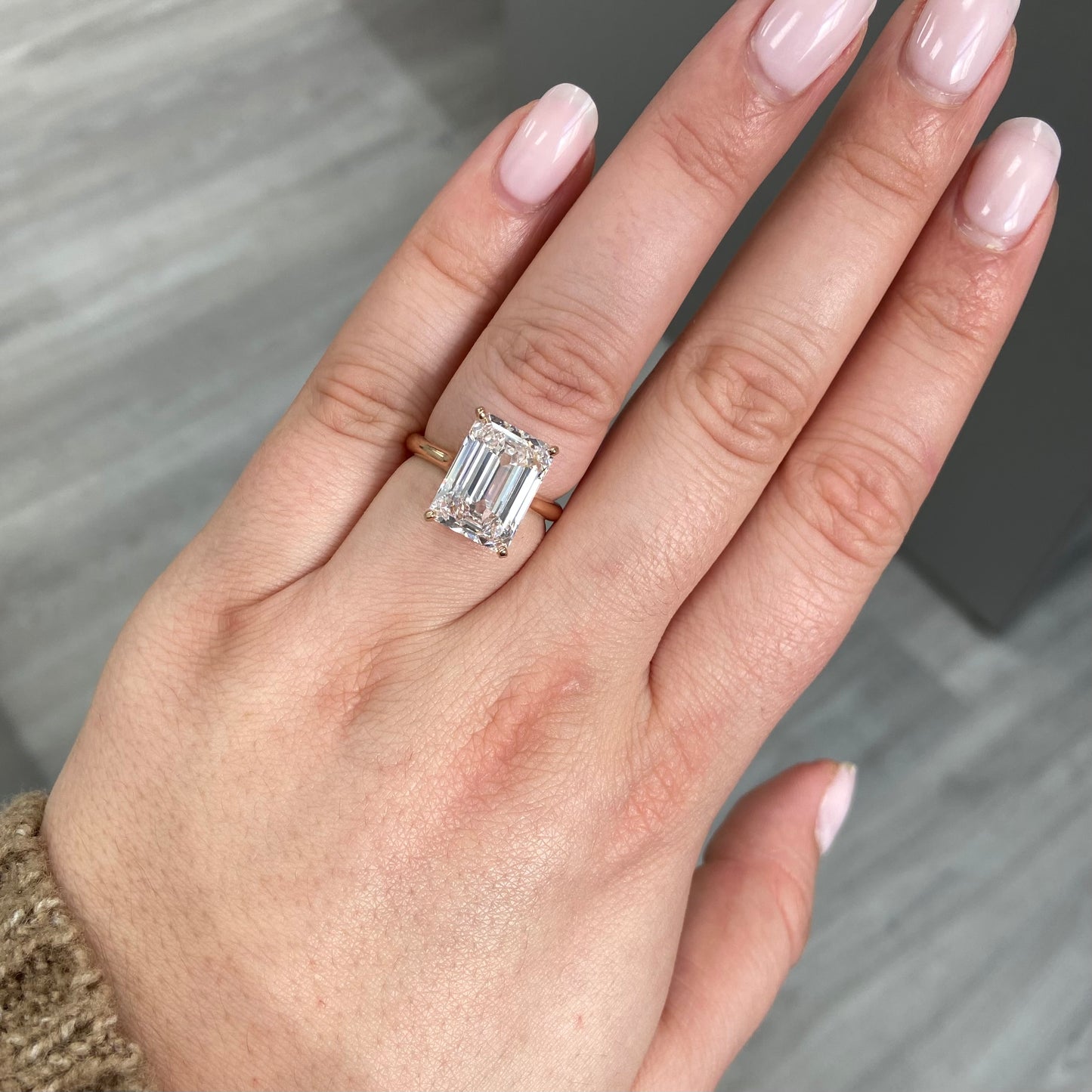 6.02 Carat Emerald Cut Diamond Ring GIA Certified Diamond Very Light Pink Internally Flawless Clarity Type IIa Diamond, meaning the diamond is totally devoid of impurities. See the certification enclosed. This is extremely rare and highly sought after by collectors  Handcrafted in 18k Rose Gold in NYC