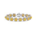 Unique yellow diamond bracelet, double halo yellow diamonds, yellow diamonds, natural yellow diamonds, canary yellow diamonds.