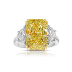 Fancy Yellow elongated radiant cut diamond three stone ring , three stone engagement ring unique engagement ring