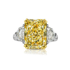 3.5ct Fancy Yellow Elongated Radiant Diamond Three Stone Ring