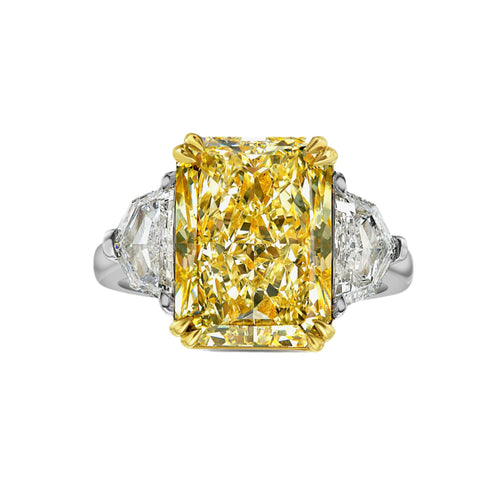 6.72ct Fancy Light Yellow Diamond Elongated Radiant Diamond Three Stone Ring