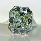 Elegant GIA certified light bluish green radiant cut diamond with captivating SI2 clarity.