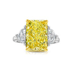 5.92ct Fancy Light Yellow Diamond Elongated Radiant Diamond Three Stone Ring