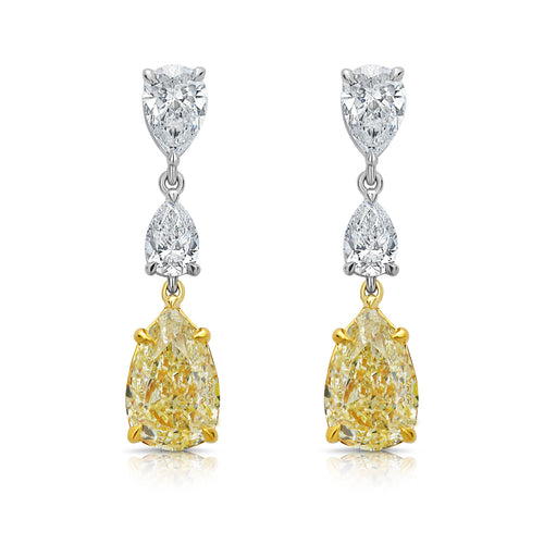 Yellow Diamond Pear Drop Earrings