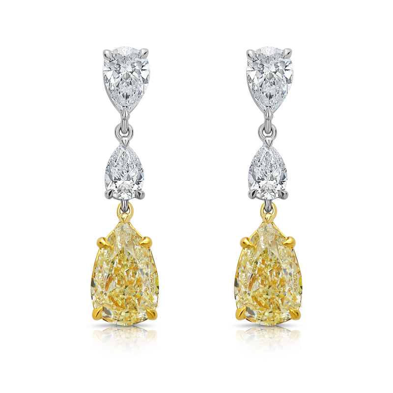 Yellow Diamond Pear Drop Earrings