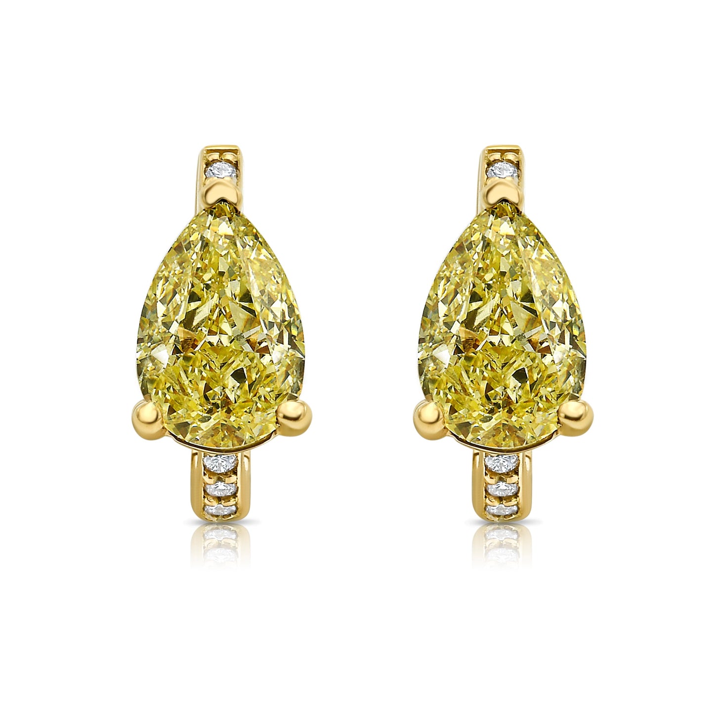 natural yellow diamond earrings, everyday diamond huggie with unique canary diamond