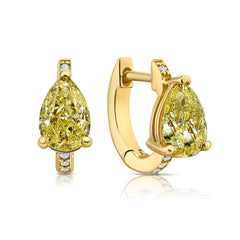 Natural yellow diamond earrings, everyday diamond huggie with unique canary diamond.