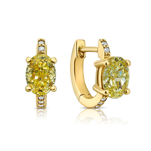 Natural yellow diamond earrings, everyday diamond huggie with unique canary diamond.