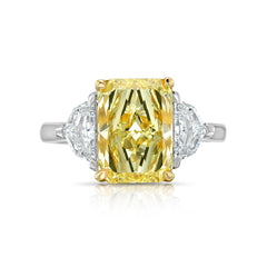 3.23 Carat Fancy Light Yellow Elongated Radiant Diamond Engagement Ring
