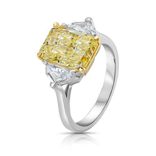 3.23 Carat Fancy Light Yellow Elongated Radiant Diamond Engagement Ring