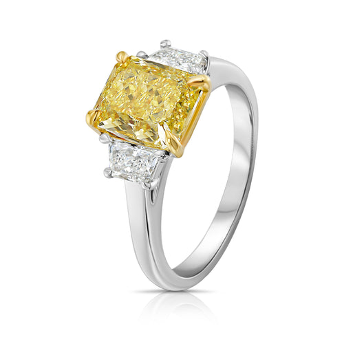 2.5ct Fancy Yellow Elongated Radiant Diamond Engagement Ring