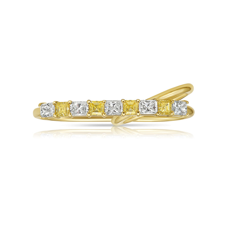 Yellow and White Diamond Two-Finger Ring