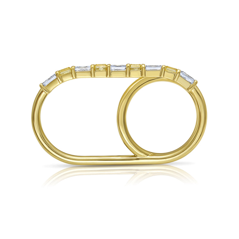 Yellow and White Diamond Two-Finger Ring
