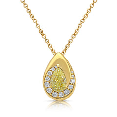 Bezel Swirl Pavé Yellow Pear Diamond Pendant