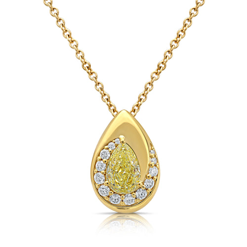 Bezel Swirl Pavé Yellow Pear Diamond Pendant