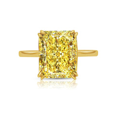 5.74 Carat Fancy Yellow Elongated Radiant Cut Diamond Solitaire Engagement Ring