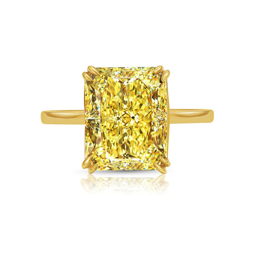 5.74 Carat Fancy Yellow Elongated Radiant Cut Diamond Solitaire Engagement Ring