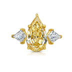 4 Carat Step Cut Pear Shape Champagne Diamond Three Stone Ring