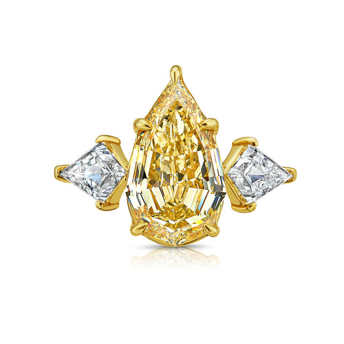 4 Carat Step Cut Pear Shape Champagne Diamond Three Stone Ring