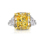 6.57 Carat Center Diamond GIA Fancy Intense Yellow Radiant Cut Diamond SI1 Clarity Excellent, Good Cutting 0.71 Carat E VS1 Epaulettes Handmade in NYC Set in 18k & Platinum