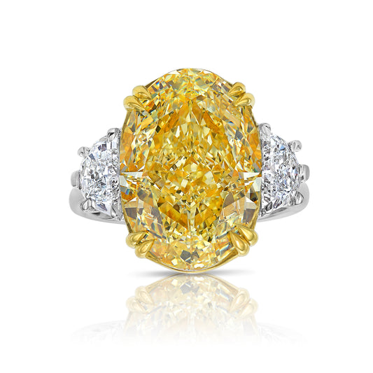 10ct Fancy Yellow Oval Diamond Three Stone Ring