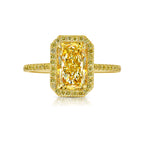 2 Carat GIA Light Yellow Elongated Radiant Yellow Halo Diamond Ring