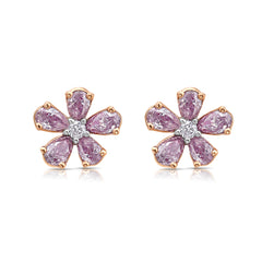 spring flower earrings, pink diamond stud earrings, dainty pink diamond earrings