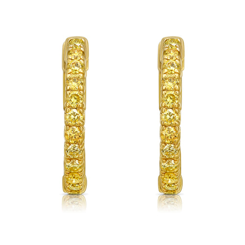 1 Carat Round Yellow Diamond Mini Hoop Earrings