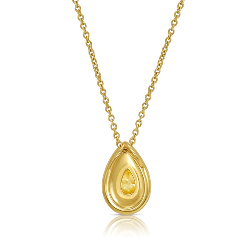 Bezel Spiral Pavé Yellow Pear Diamond Pendant