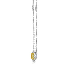 1 Carat Fancy Light Yellow Cushion with White Halo Diamond Pendant Necklace