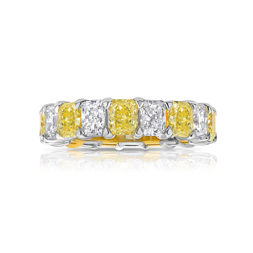 Alternating Fancy Yellow and White Elongated Radiant Diamond Eternity Band