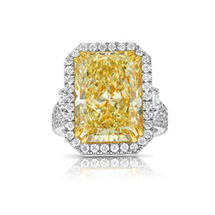 10ct Light Yellow Elongated Radiant Yellow Diamond Halo Statement Ring