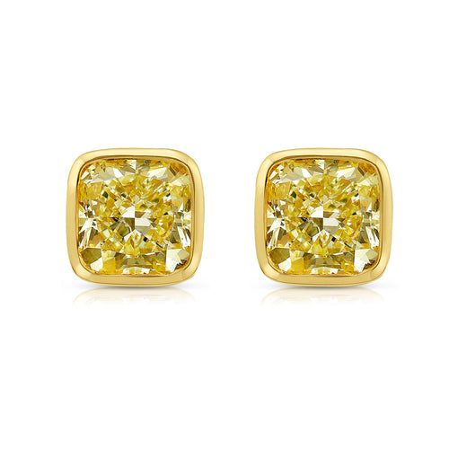 Fancy Yellow Diamond Bezel Stud Earrings