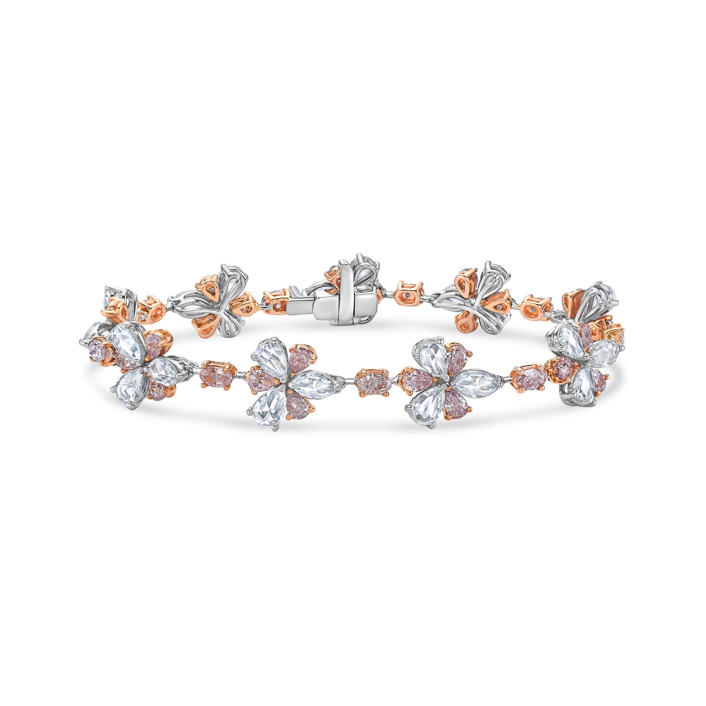 10 Carat Fancy Pink & White Diamond Floral Bracelet