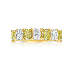 Alternating Fancy Yellow and White Elongated Radiant Diamond Half Eternity Band