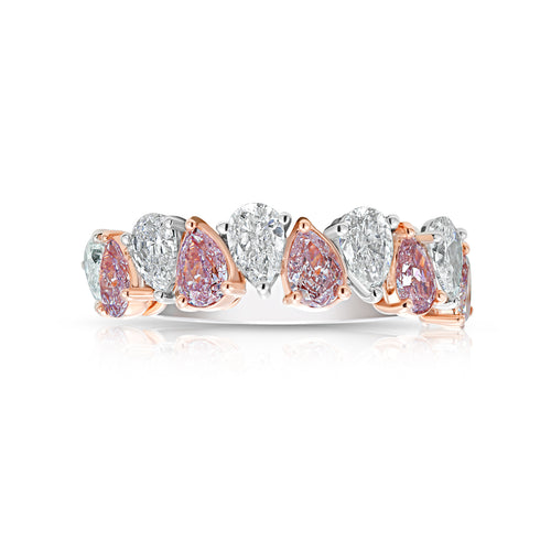 Alternating Pink and White Pear Shape Diamond Half Eternity Band