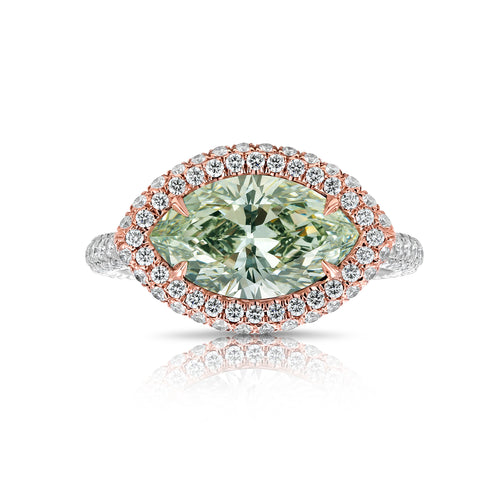 Green Marquise Cut Halo Diamond Ring