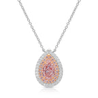 Half Carat Pink Pear Diamond Double Halo Pendant