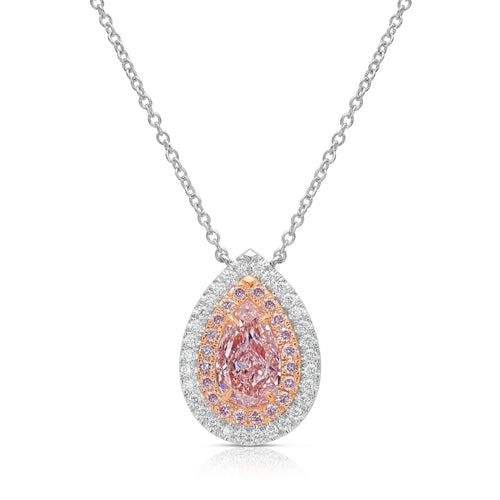 Half Carat Pink Pear Diamond Double Halo Pendant