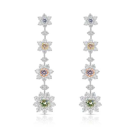 Multicolor Diamond Flower Drop Earrings