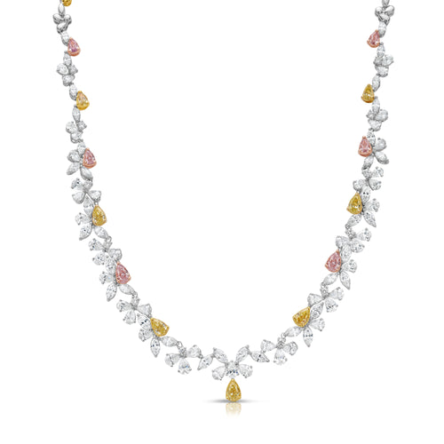 Pink, Yellow, and White Diamond Necklace