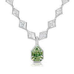 Lozenge Cut Diamond Bezel Necklace with Detachable Green Diamond Charm