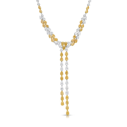 Yellow and White Diamond Double Lariat Necklace