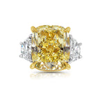 16 Carat Fancy Yellow Diamond Elongated Cushion Three Stone Ring