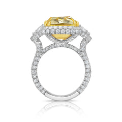 13 Carat Fancy Intense Yellow Elongated Cushion Diamond  Ring